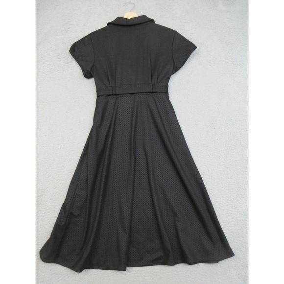 Robbie Bee Dress Womens 10 Black Wrap Belted Collared Short Sleeve Midi A Line - Picture 4 of 16